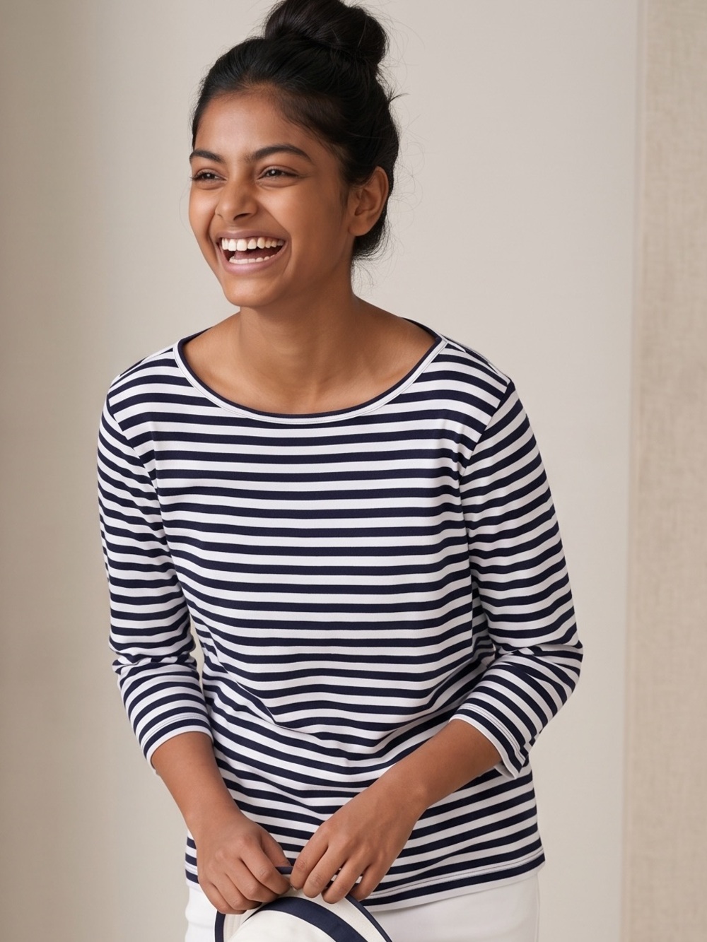 NZT - Nic & Zoe 3/4” sleeve strip boat neck tee. Size XL GUC